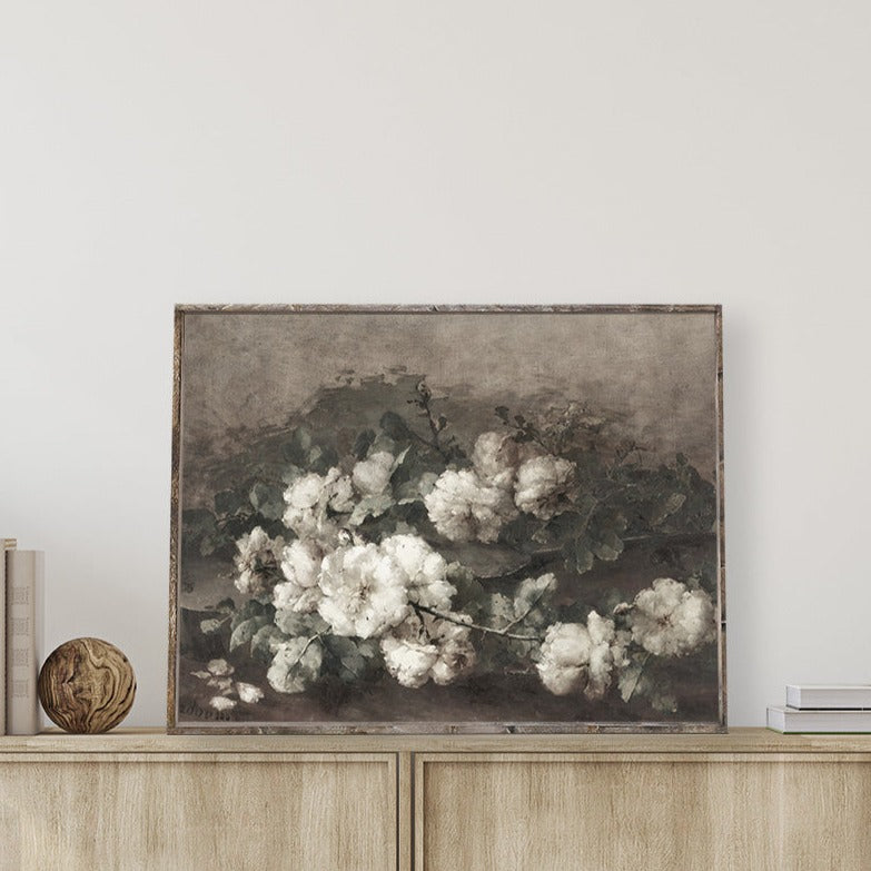 Vintage Print Framed | Dark Floral Painting A109-0