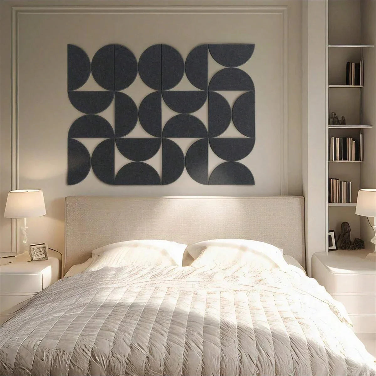 12pcs Decorative Felt Wall Panel Kit Semicircular Wall Felt Tiles Home Decor Felts Tiles with Self Adhesive Decorative Board
