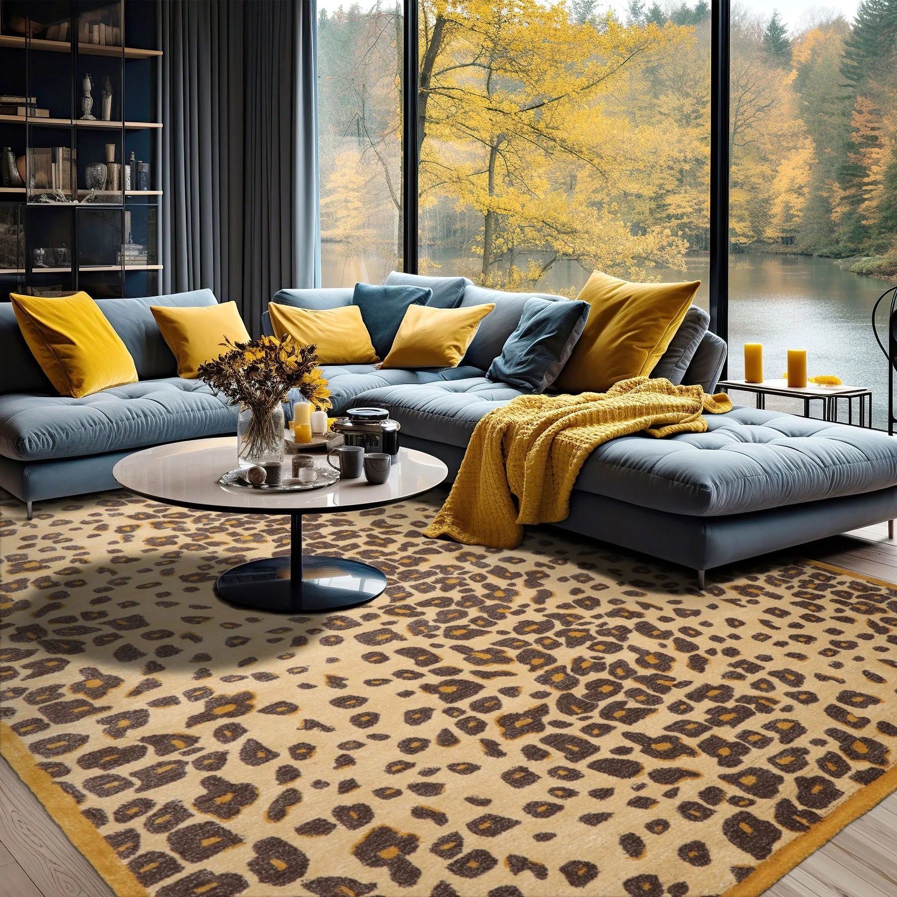 LoomBloom Multi Size Warm Beige Hand Tufted Modern Leopard Print Wool and Bamboo Silk Oriental Area Rug