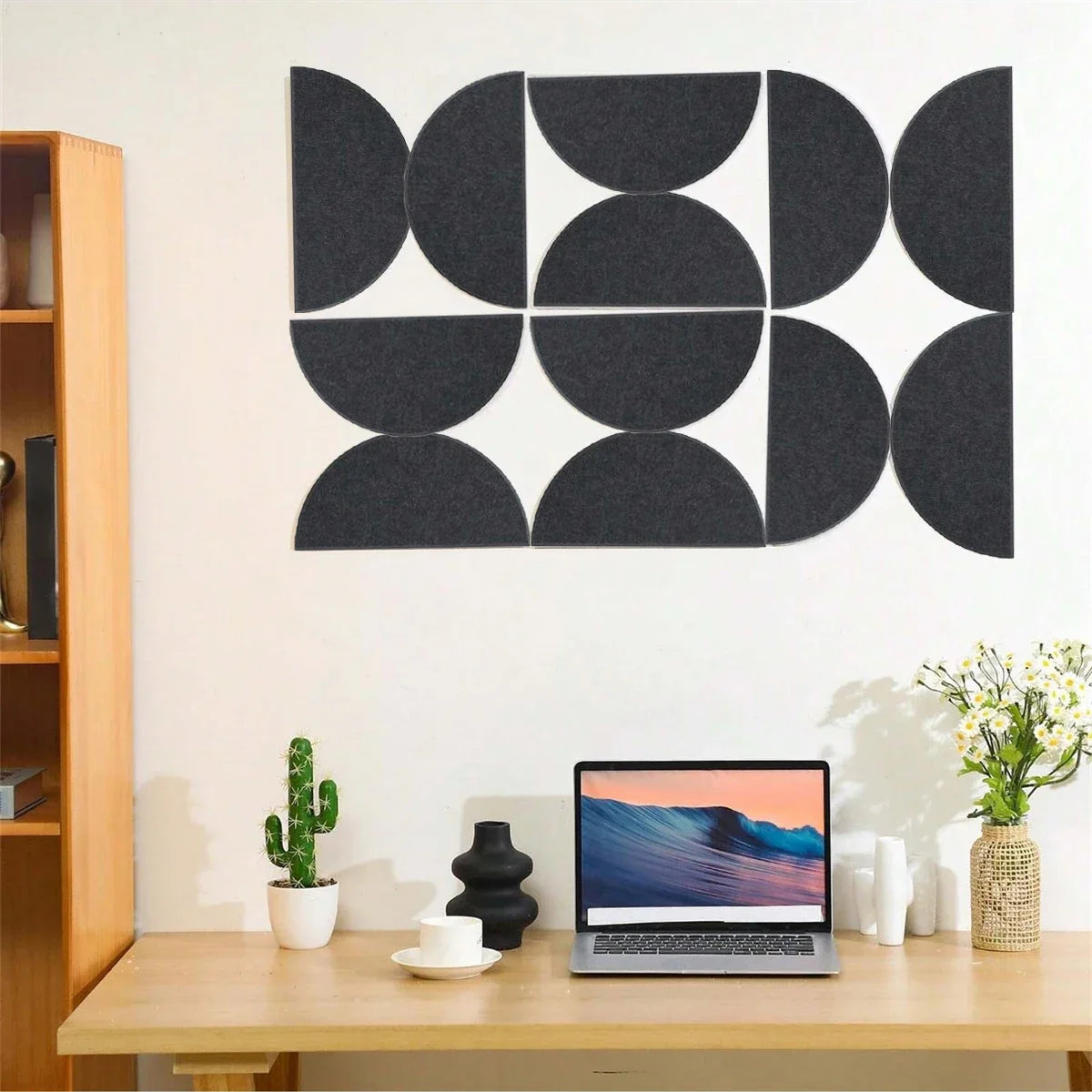 12pcs Decorative Felt Wall Panel Kit Semicircular Wall Felt Tiles Home Decor Felts Tiles with Self Adhesive Decorative Board