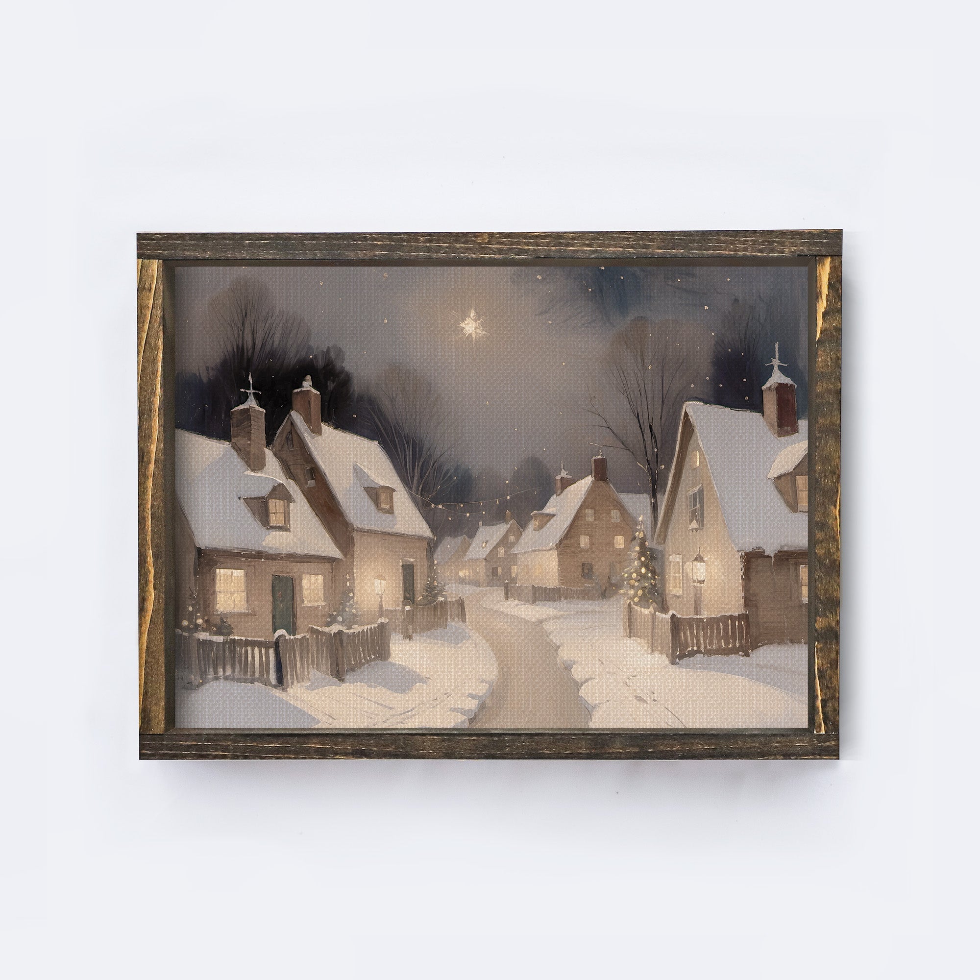 Vintage Landscape Painting Framed | Christmas Village A225-2