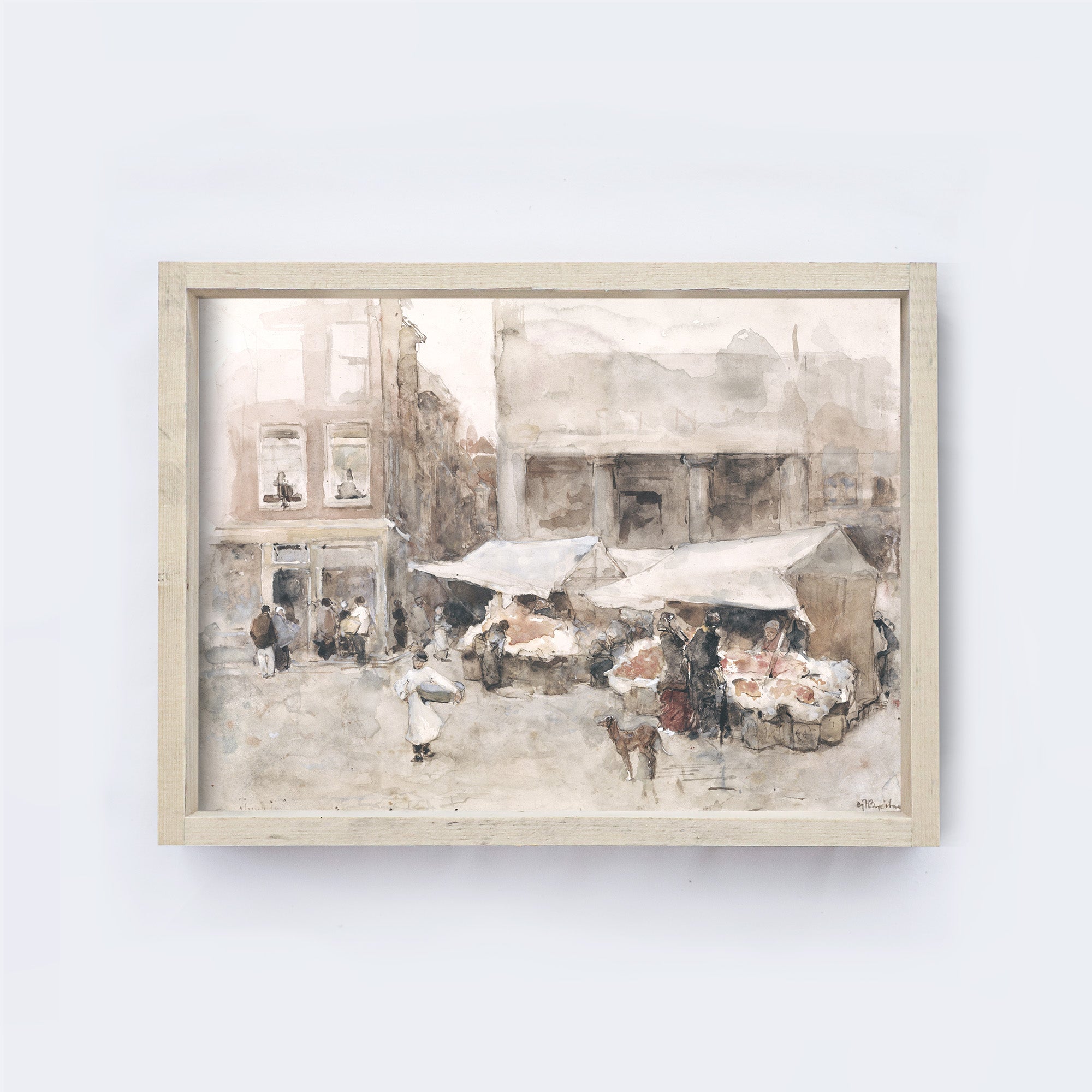 Vintage Print Framed | Flower Market In Holland A91-0