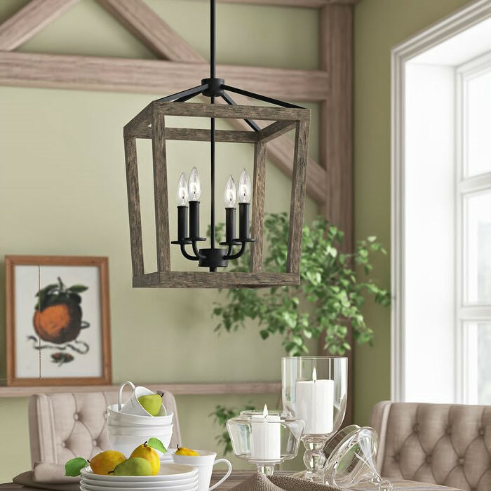 4 Light Lantern Adjustable Dimmable Square/Rectangle Chandelier-1