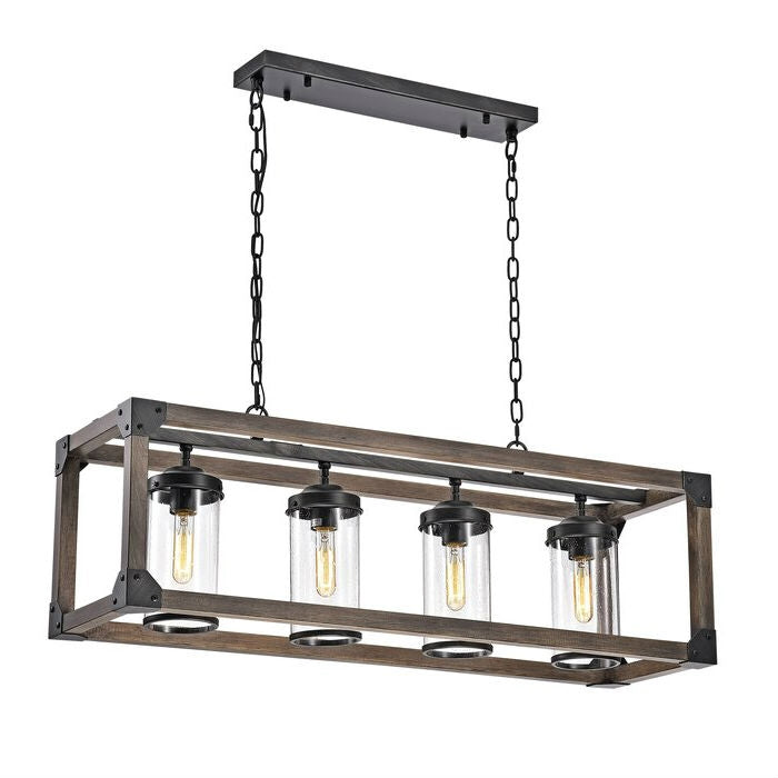 4 Light Adjustable Dimmable Rectangle Chandelier with Wrought Iron Accents-0