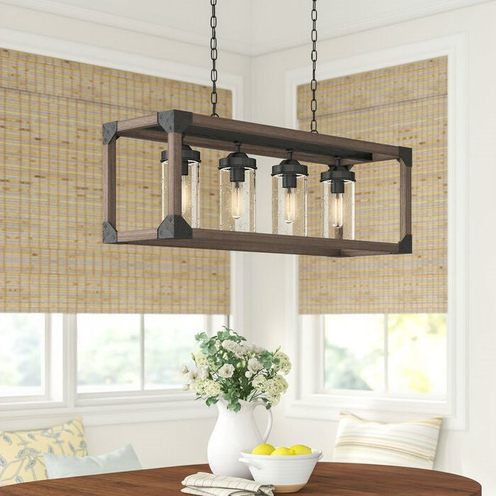 4 Light Adjustable Dimmable Rectangle Chandelier with Wrought Iron Accents-1