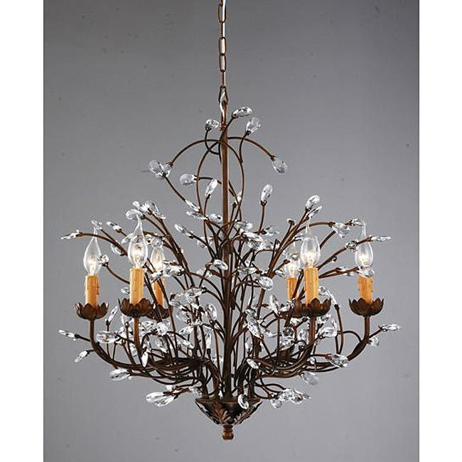 Antique Bronze 6-light Crystal and Iron Chandelier-1