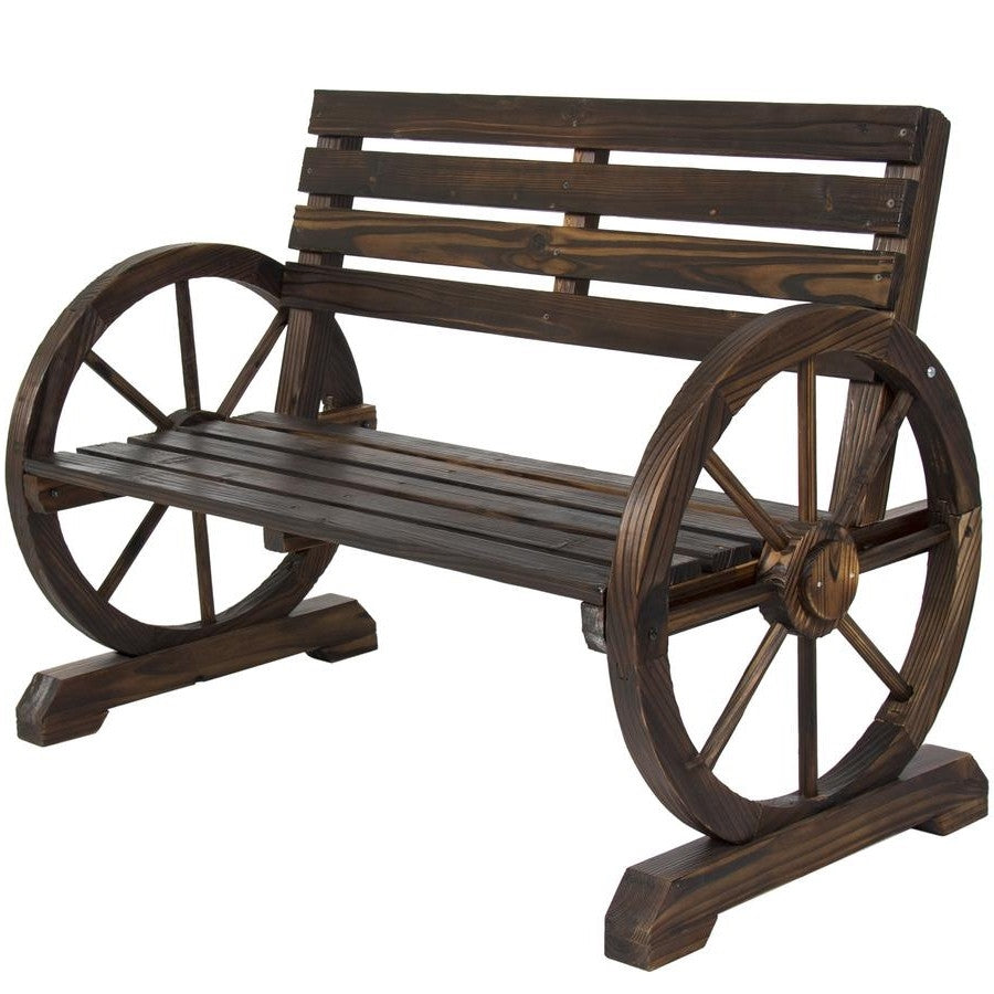 2 Person Farmhouse Wagon Wheel Wooden Bench-0