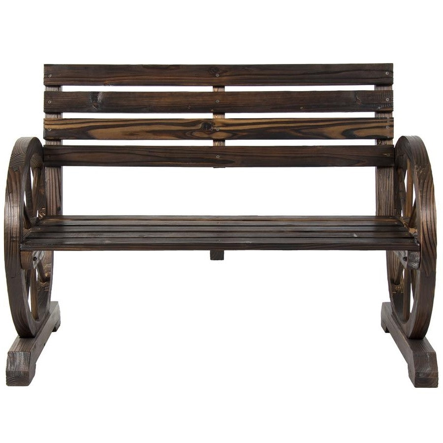 2 Person Farmhouse Wagon Wheel Wooden Bench-3