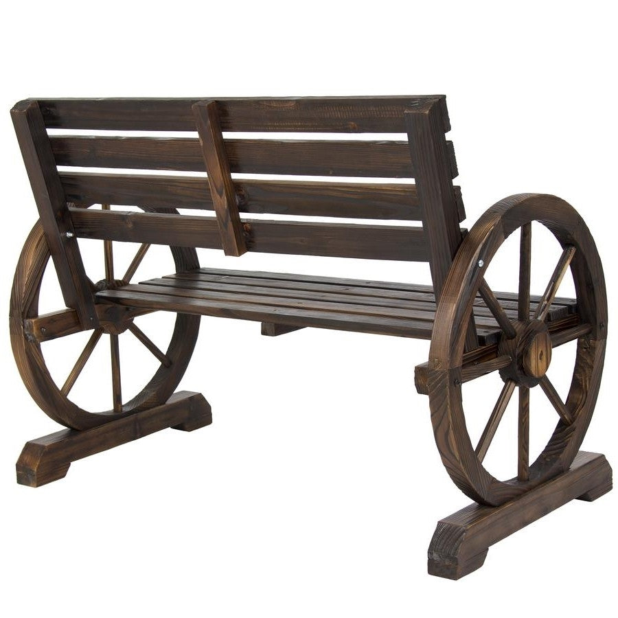 2 Person Farmhouse Wagon Wheel Wooden Bench-4