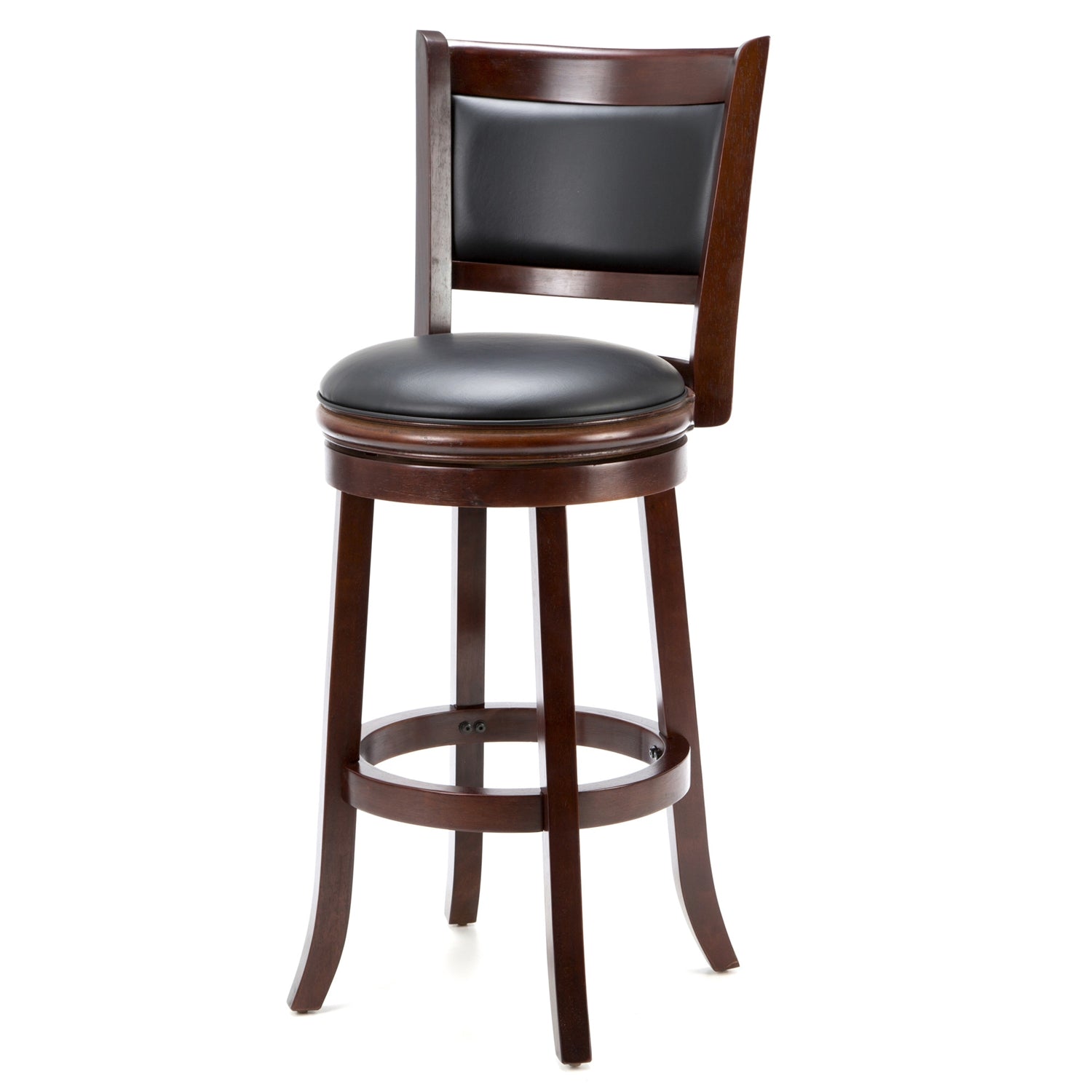 Cherry 29-inch Solid Wood Bar Stool with Faux Leather Swivel Seat-0