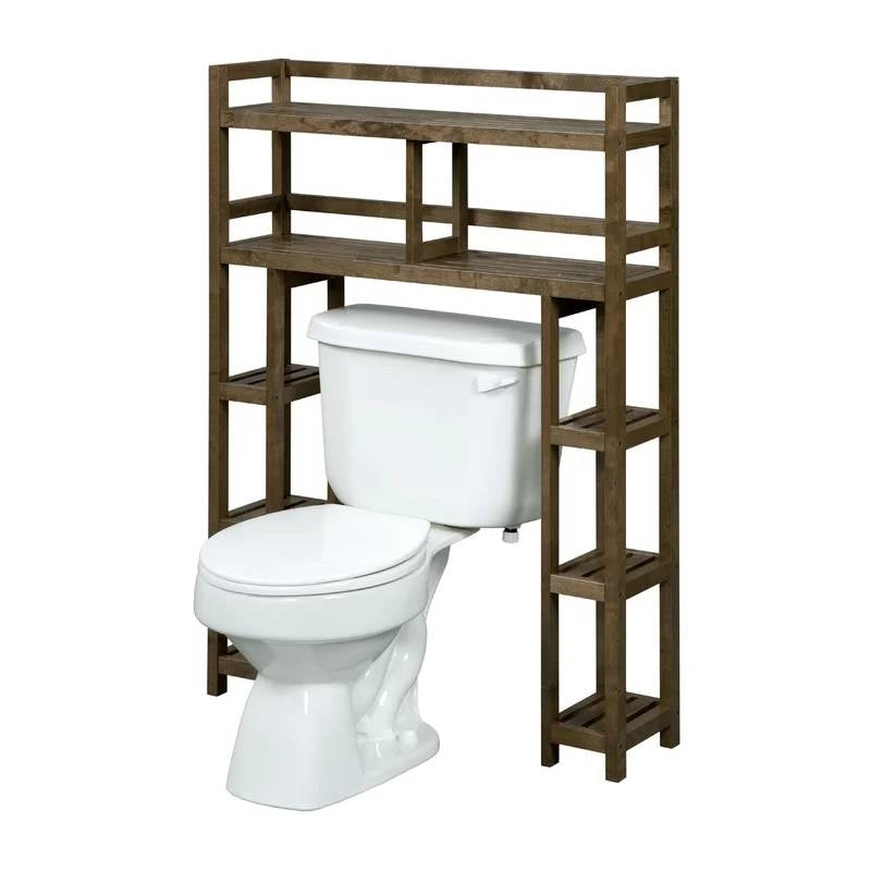 Solid Wood Over the Toilet Bathroom Storage Unit in Medium Brown Finish-0