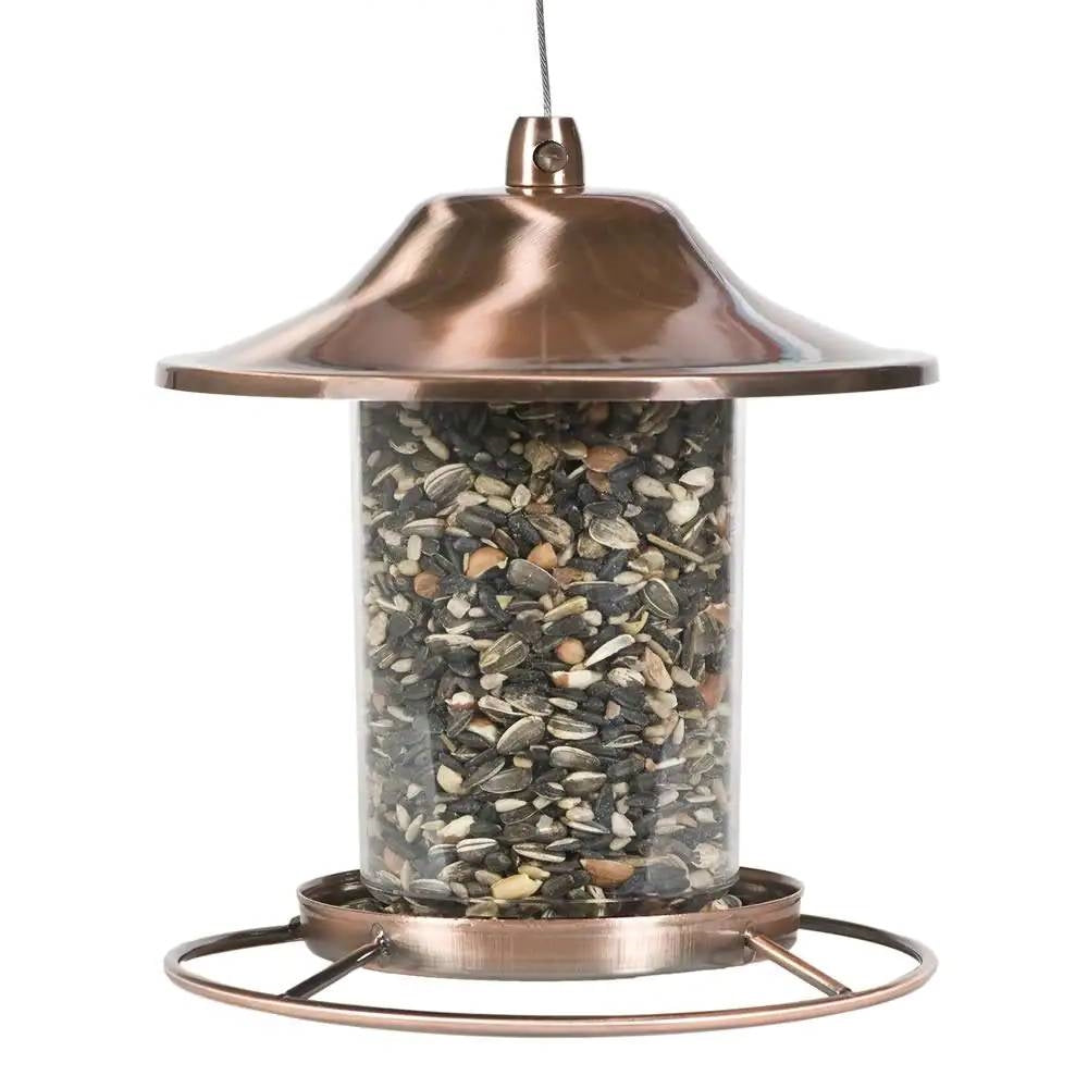 Copper Bird Feeder with Plastic Seed Reservoir Tube and Circular Perch-1