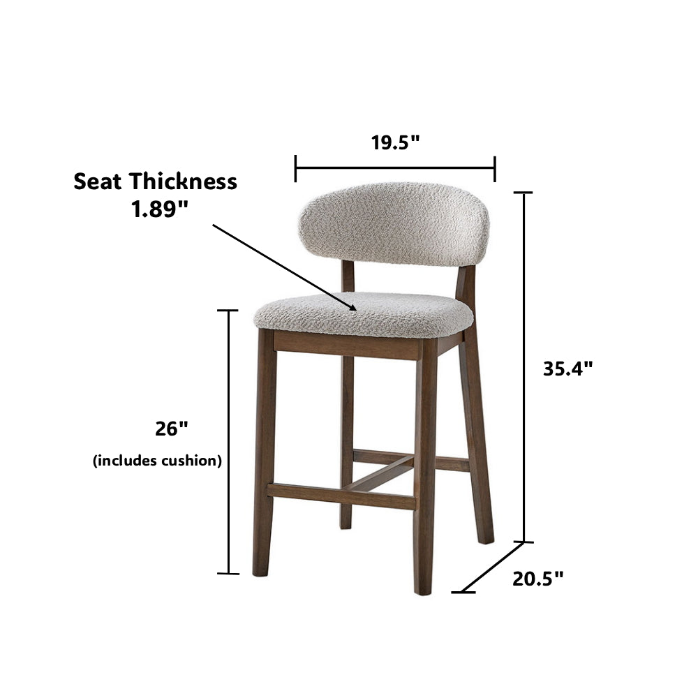 ACTU Counter Stools Set of 2, 26” Upholstered Bar Stools, Solid Wood, Mid-Century Modern