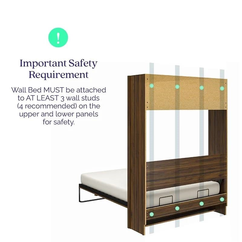 Queen size Murphy Bed Space Saving Wall Mounted Design in Walnut Finish-4