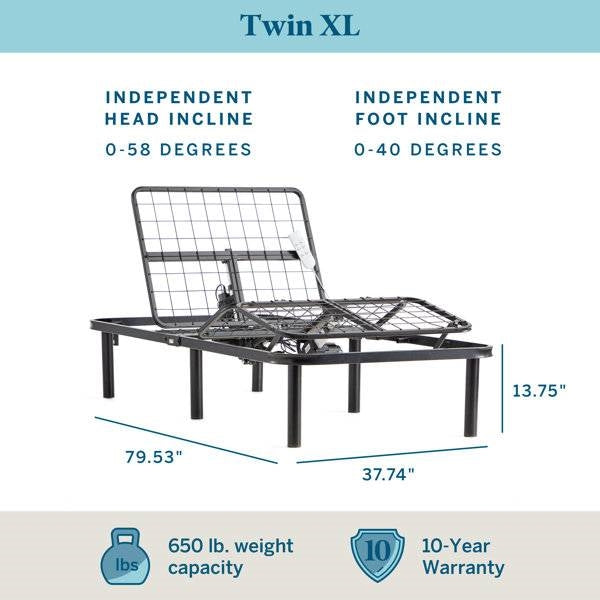 Twin XL Size Electric Head Foot Adjustable Bed Base with Remote-4