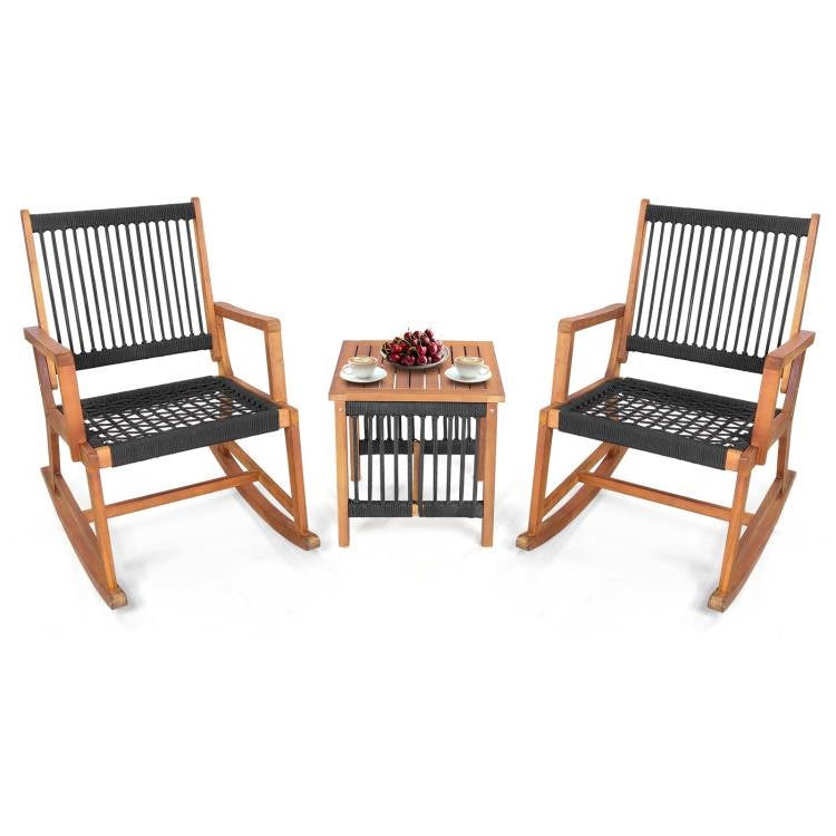 3 Piece Outdoor Wood Patio Furniture Rocking Chair Table Bistro Set-0