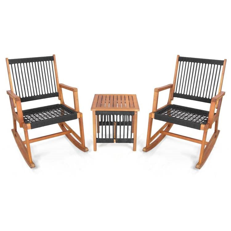 3 Piece Outdoor Wood Patio Furniture Rocking Chair Table Bistro Set-1