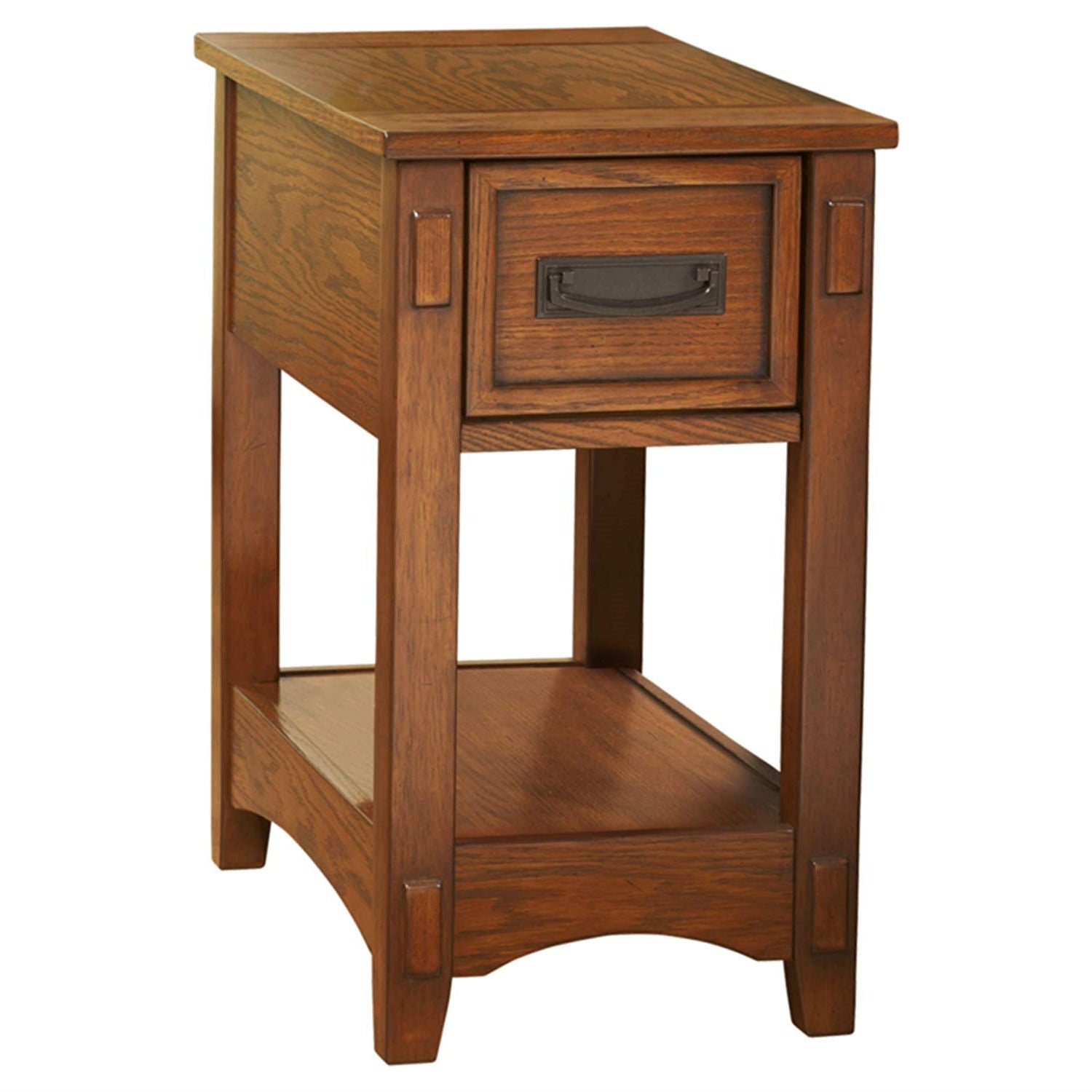 Mission Style 1-Drawer End Table Nightstand in Brown Wood Finish-0