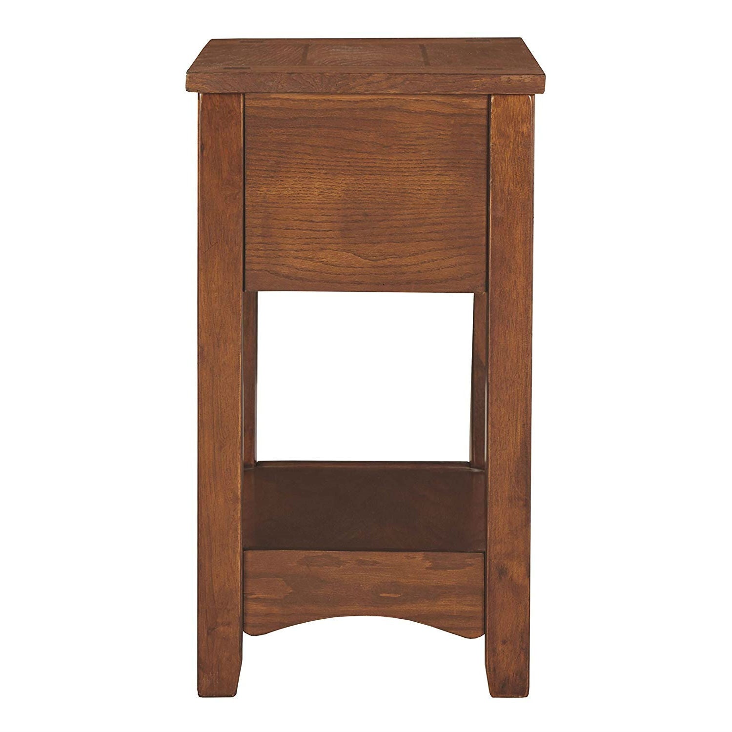 Mission Style 1-Drawer End Table Nightstand in Brown Wood Finish-1