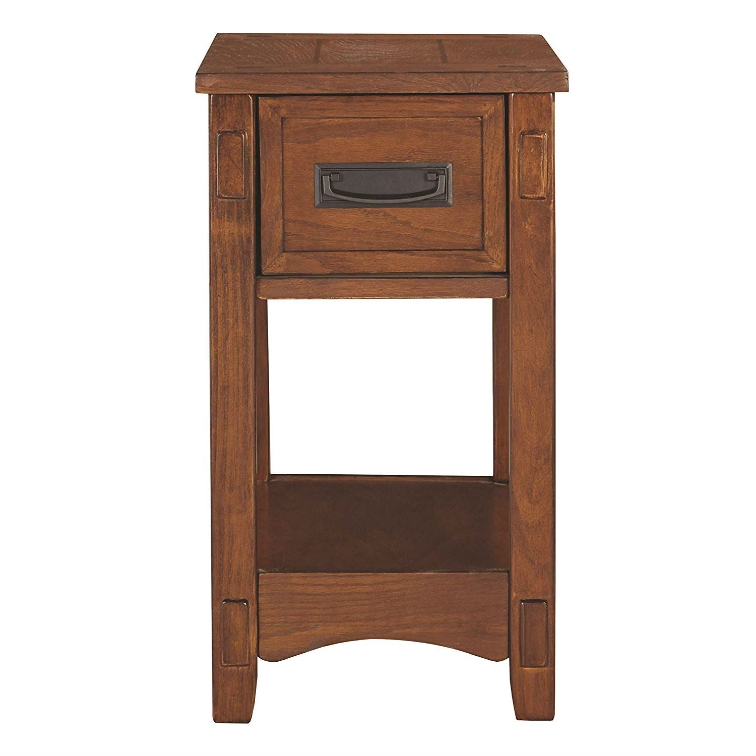 Mission Style 1-Drawer End Table Nightstand in Brown Wood Finish-2