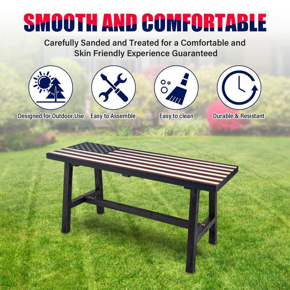 Outdoor Patio Backyard Garden Bench with American Flag Design-3