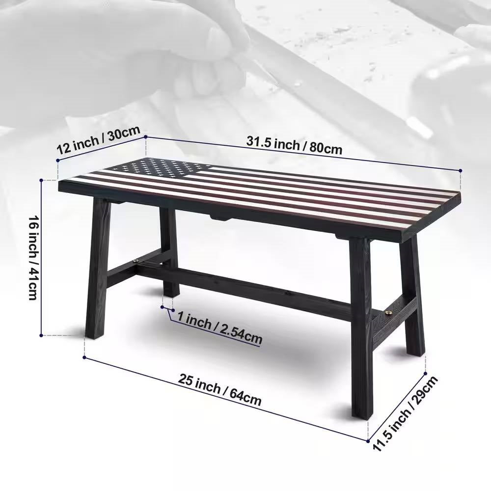 Outdoor Patio Backyard Garden Bench with American Flag Design-4