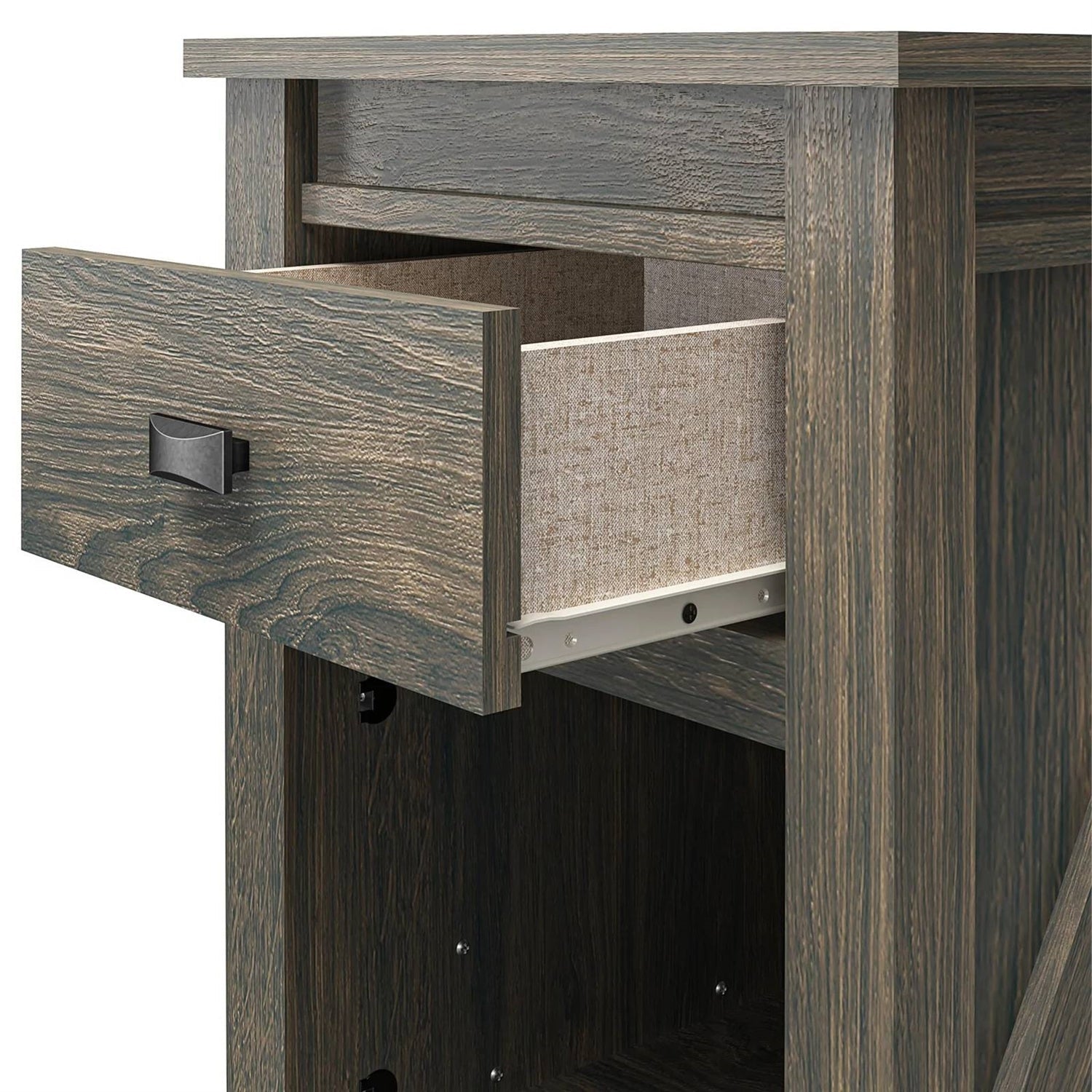 Farmhouse 1-Drawer Bedroom Nightstand with Open Shelf in Rustic Grey Oak-4