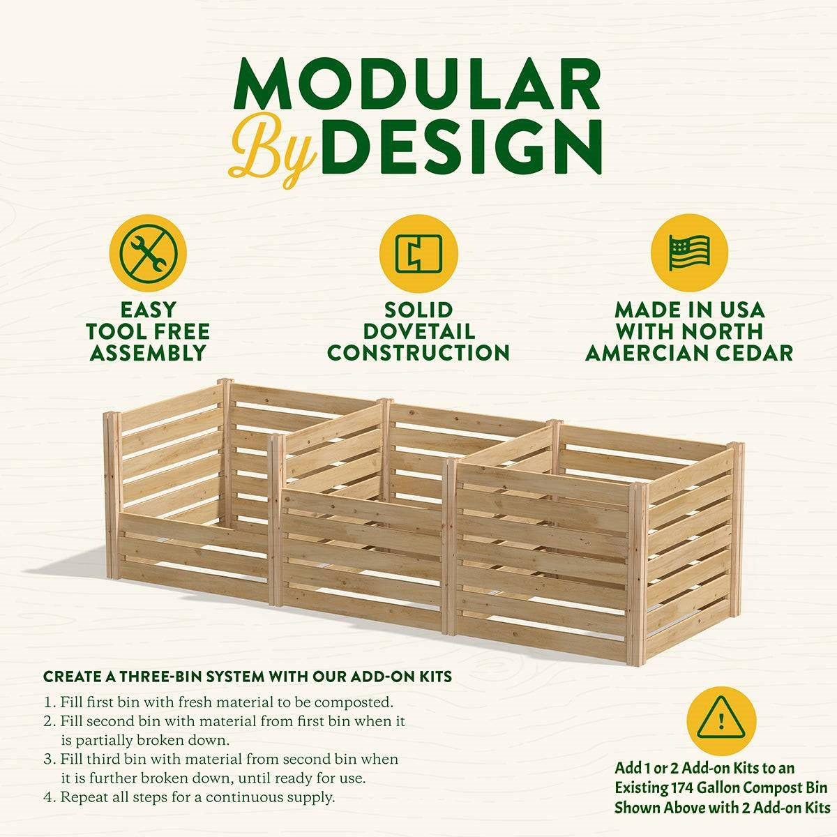 Add on Kit for 174 Gallon Cedar Wood Compost Bin - Made in the USA-1