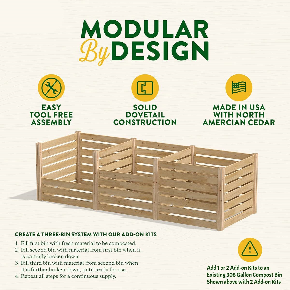 Add on Kit for 308 Gallon Cedar Wood Compost Bin - Made in the USA-1