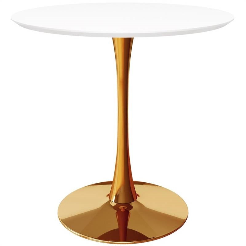 Modern Classic 36-inch Round Pedestal Dining Table with White Top and Gold Base-0