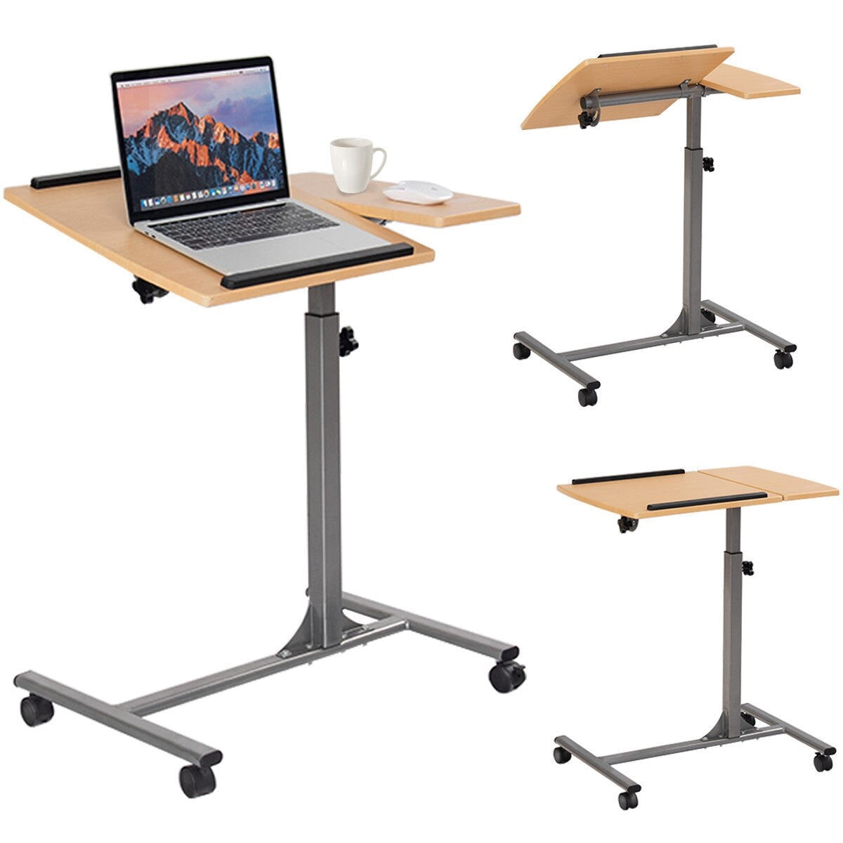 Mobile Laptop Desk Cart on Wheels with Wood Top-0