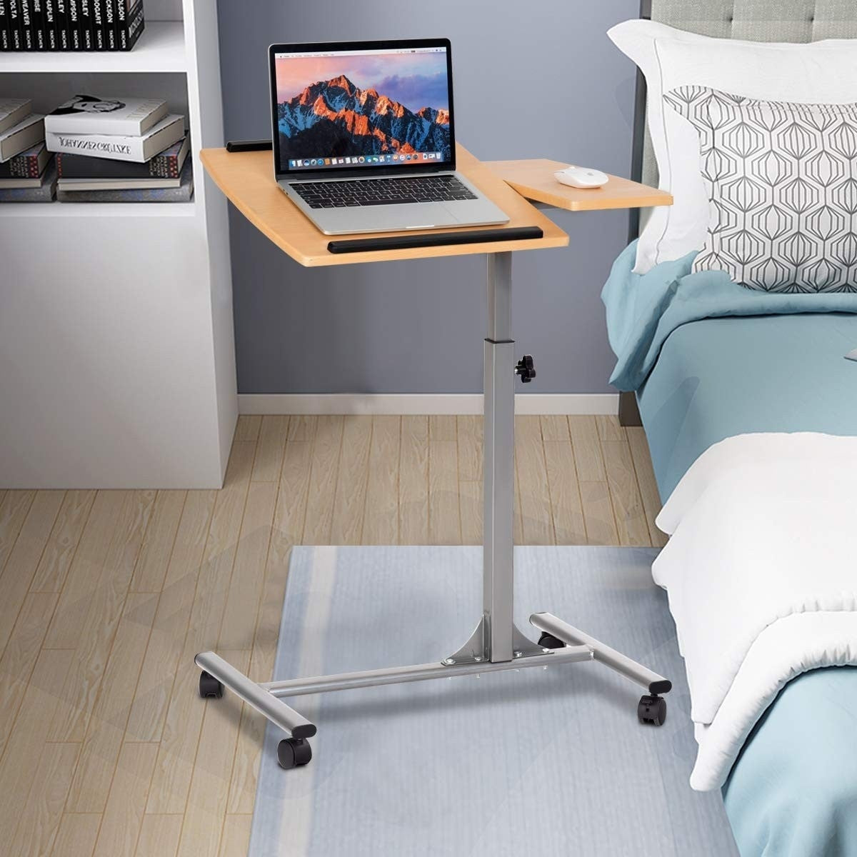 Mobile Laptop Desk Cart on Wheels with Wood Top-1