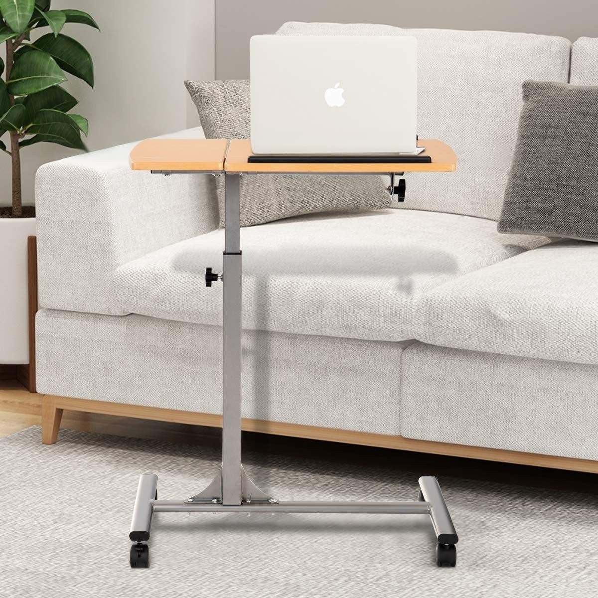 Mobile Laptop Desk Cart on Wheels with Wood Top-2