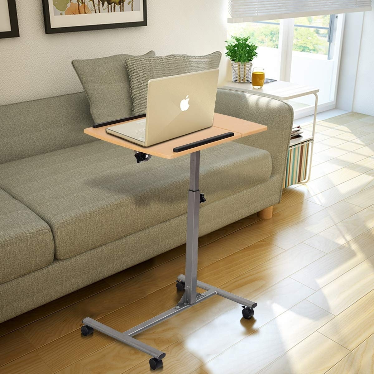 Mobile Laptop Desk Cart on Wheels with Wood Top-3