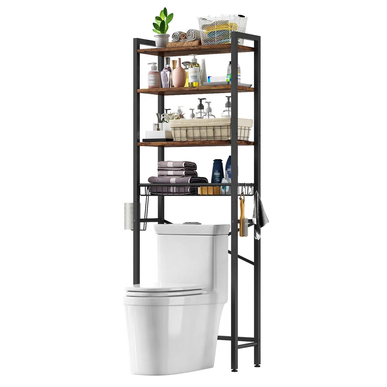 Over the Toilet Storage Freestanding Industrial Metal Wood Shelving Unit-0