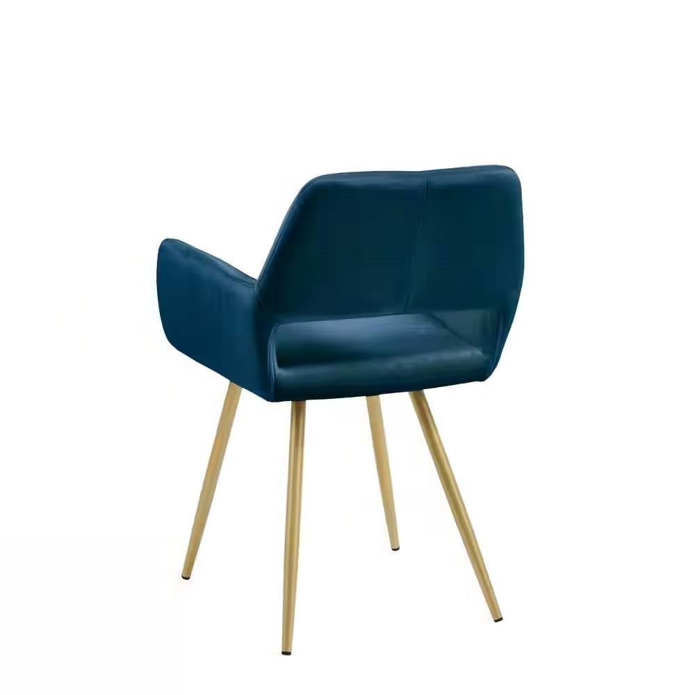 Set of 2 Modern Blue Velvet Upholstered Dining Chair with Gold Metal Legs-3