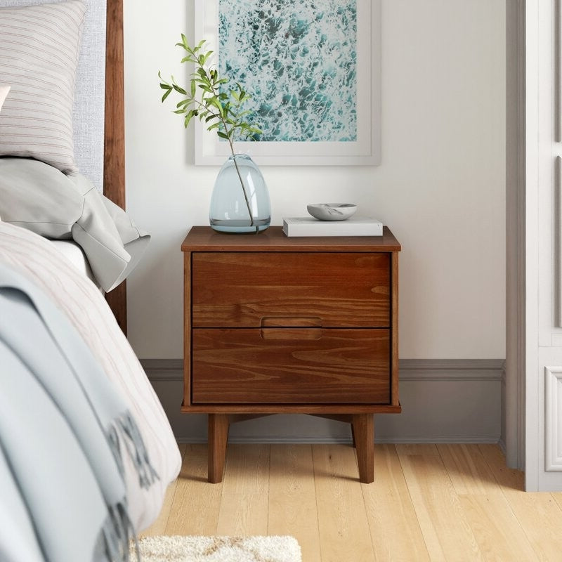 FarmHouse 2 Drawer Solid Wood Nightstand Walnut-3