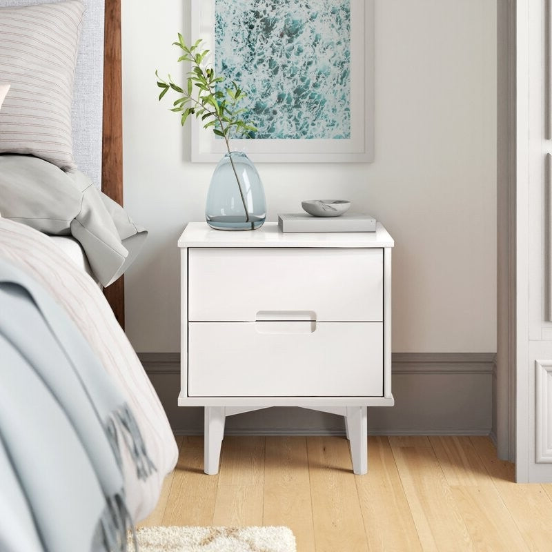 FarmHouse 2 Drawer Solid Wood Nightstand White-4