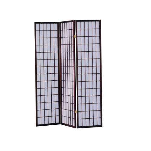 3-Panel Room Divider Asian Style Privacy Screen in Cherry Wood Finish-0