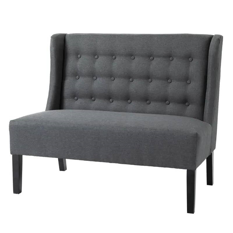 Scandinavian 2 Seater Button Tufted Loveseat Wooden Legs Gray Linen-0