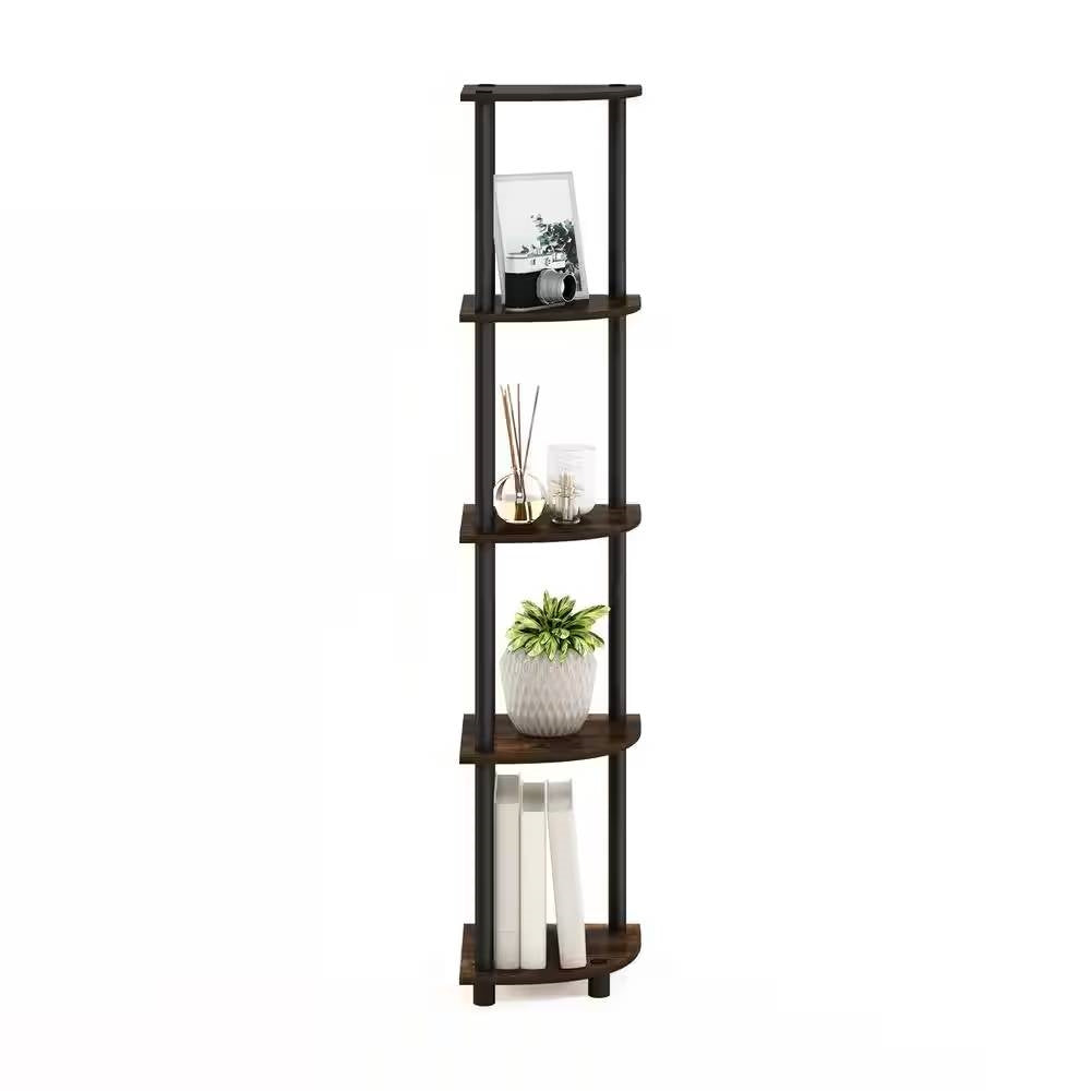 5-Shelf Modern Corner Bookcase in Black Brown Wood Finish-1