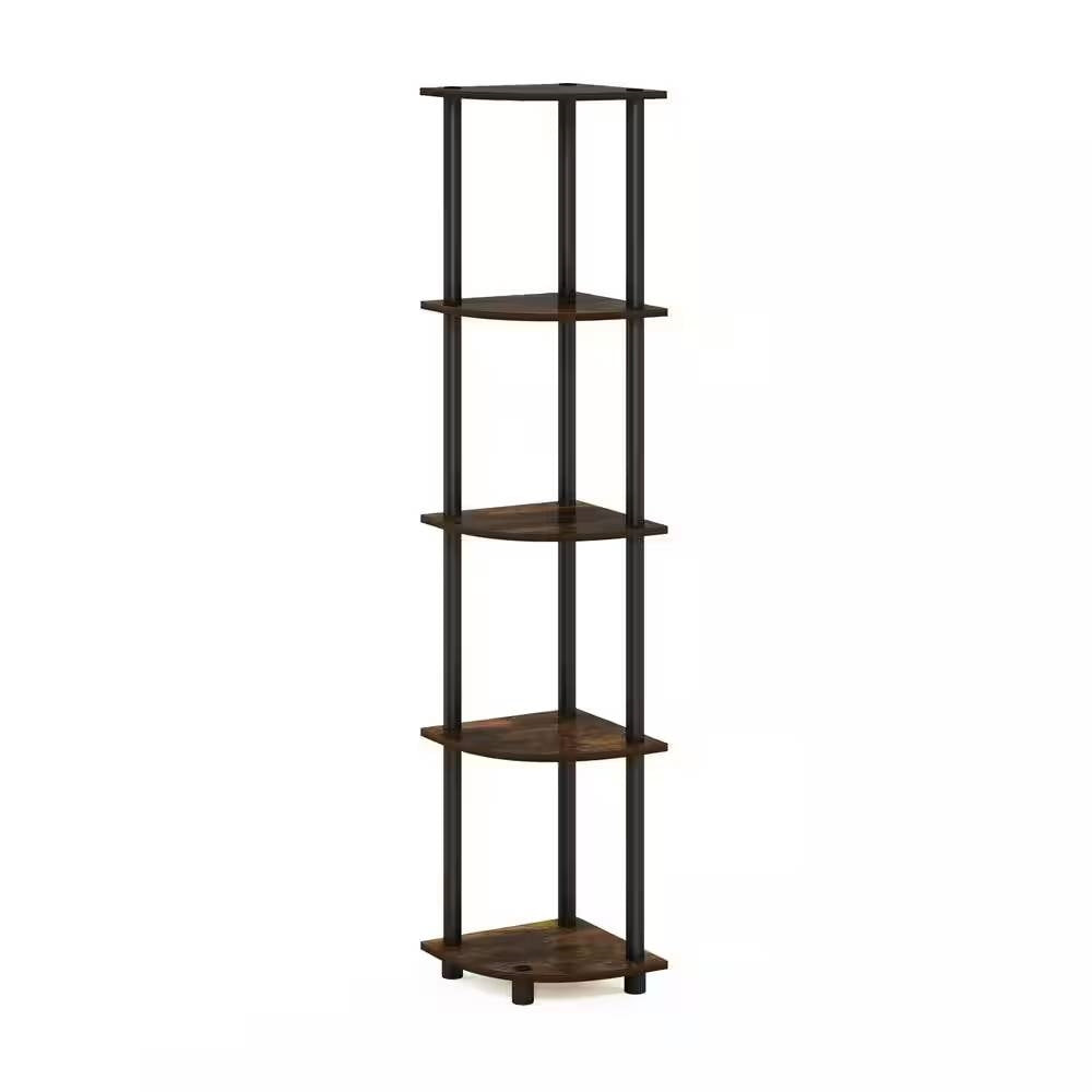 5-Shelf Modern Corner Bookcase in Black Brown Wood Finish-3