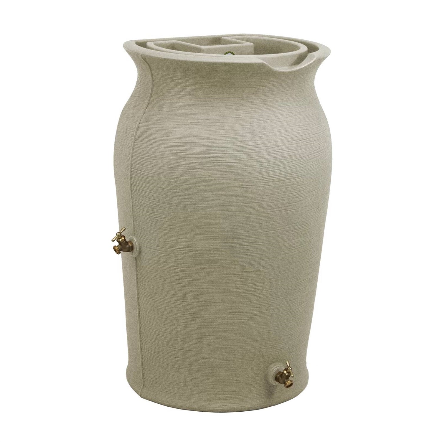 Grey SandStone 50-Gallon Plastic Urn Rain Barrel with Planter Top-0