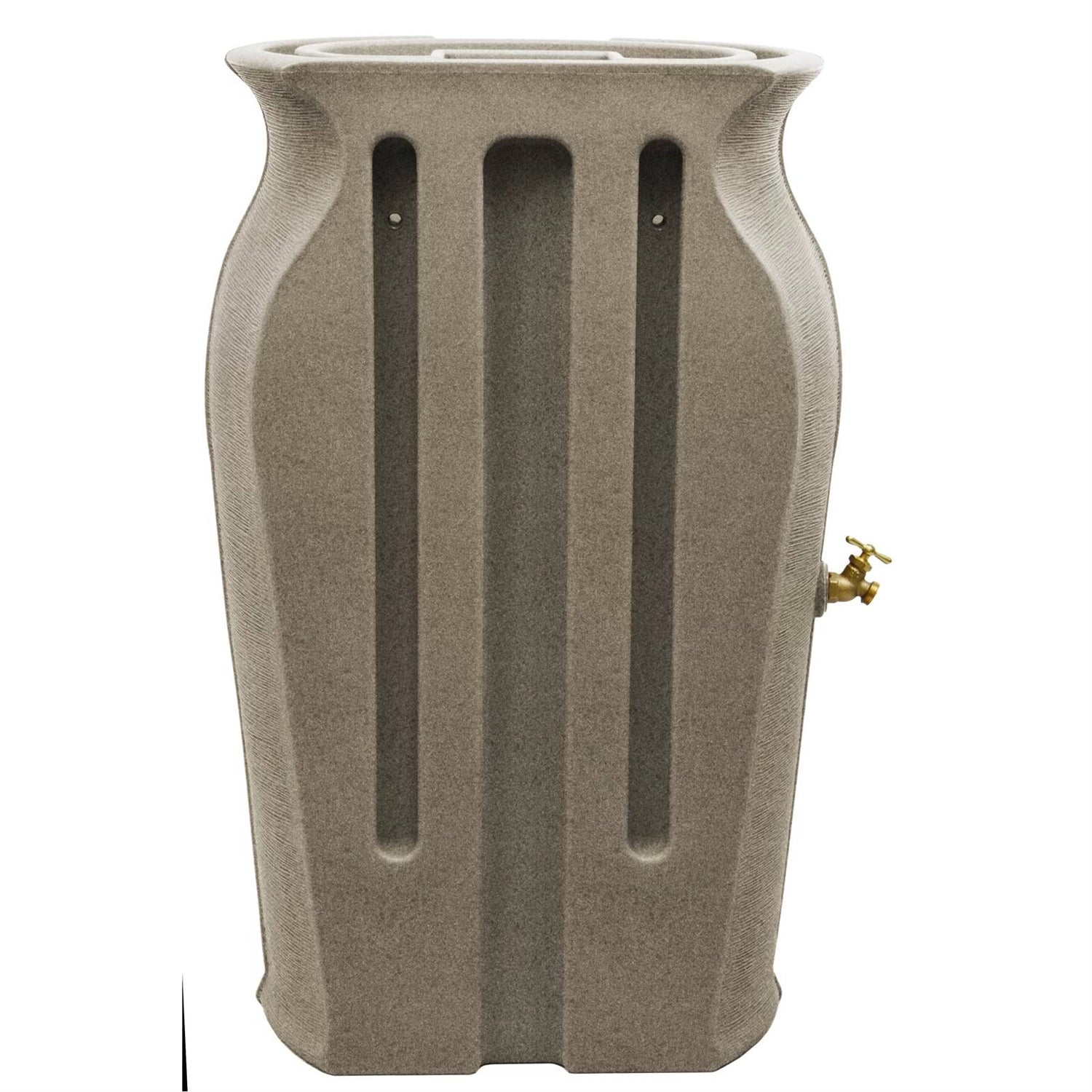 Grey SandStone 50-Gallon Plastic Urn Rain Barrel with Planter Top-2