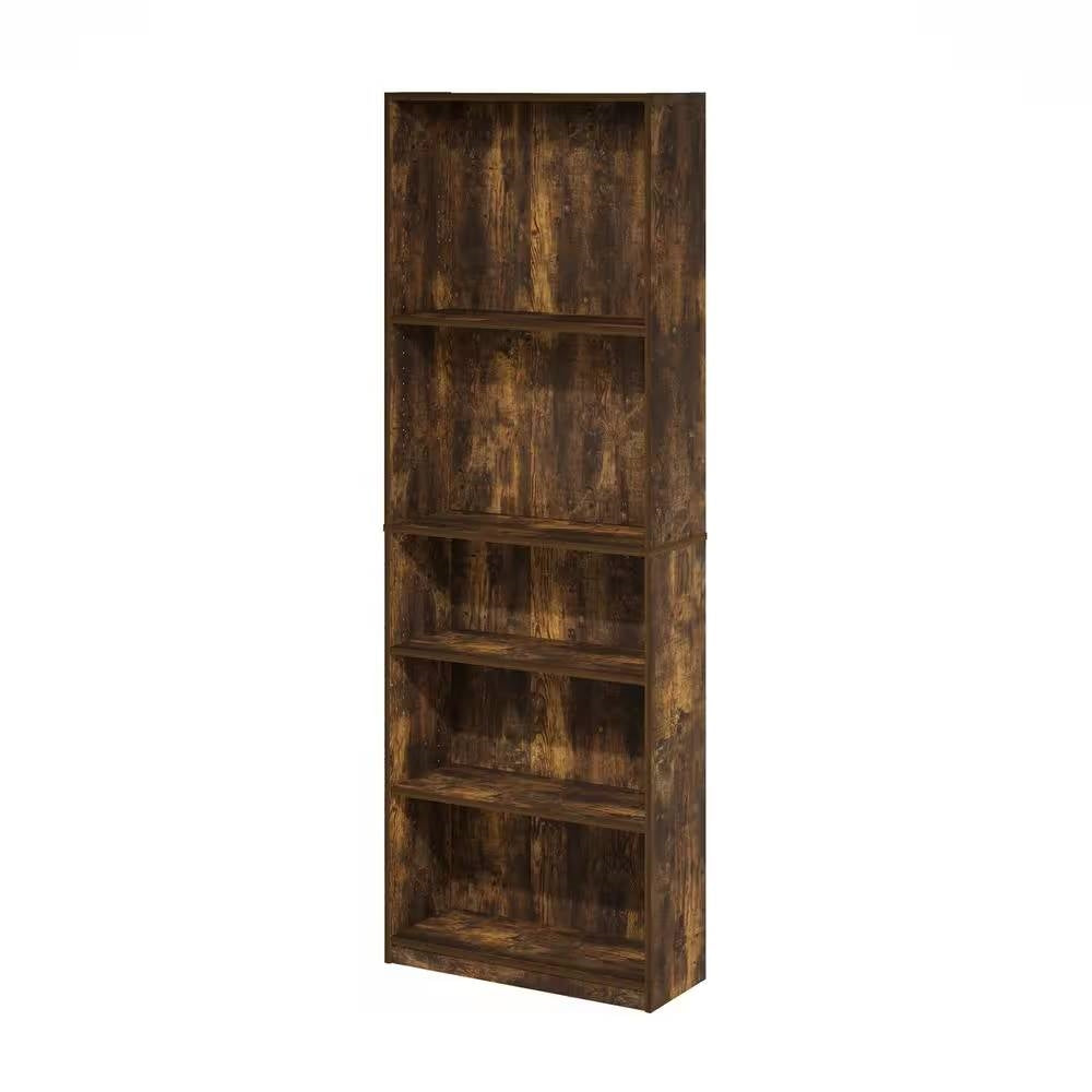 71-inch Tall 5-Shelf Bookcase in Medium Brown Wood Finish-2