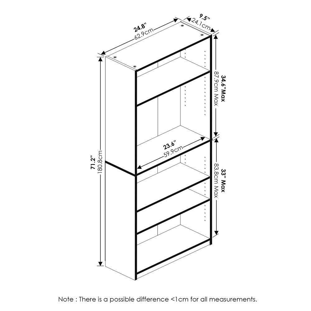 71-inch Tall 5-Shelf Bookcase in Medium Brown Wood Finish-4