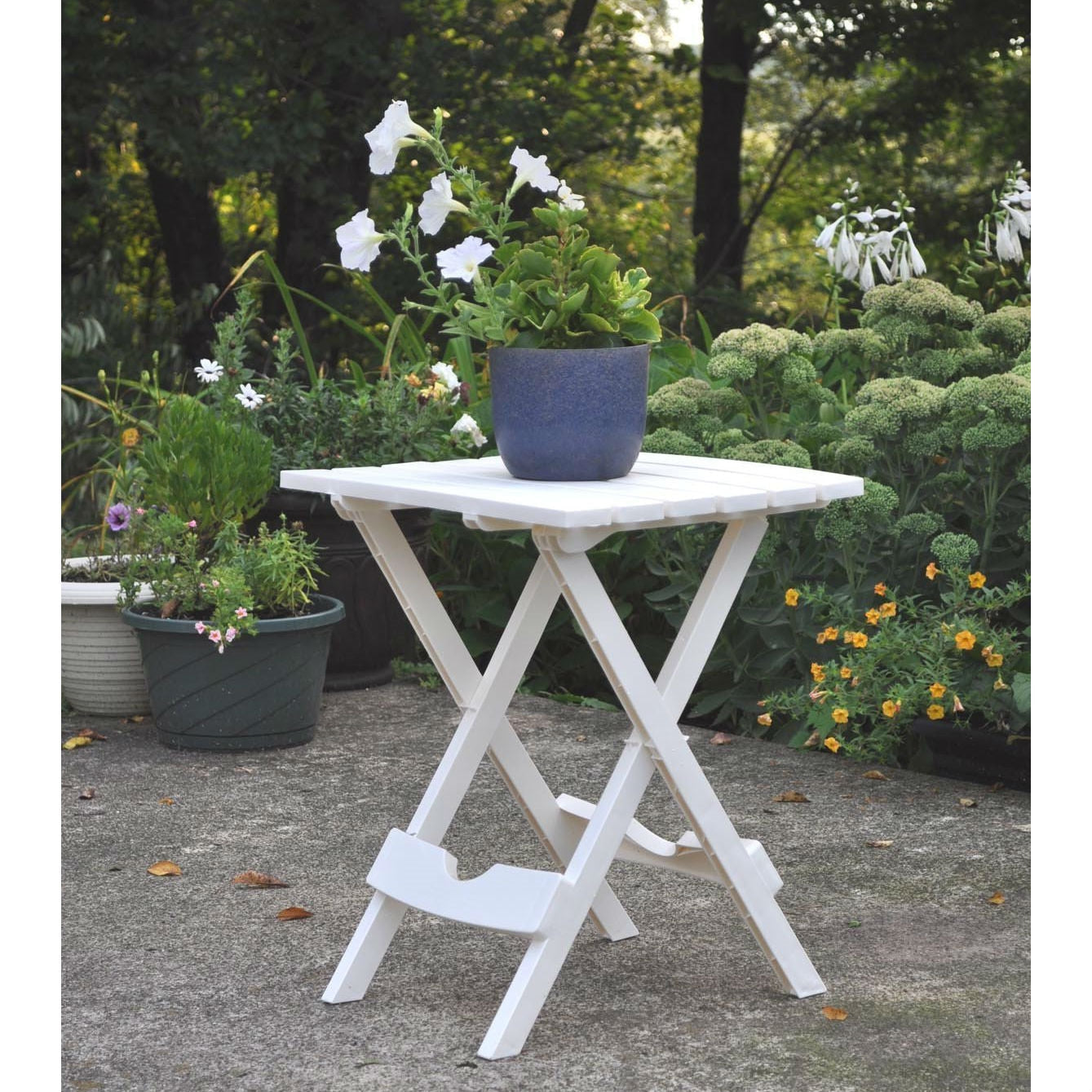 Outdoor Fast Folding Patio Side Table, White Weather Resistant Resin-1