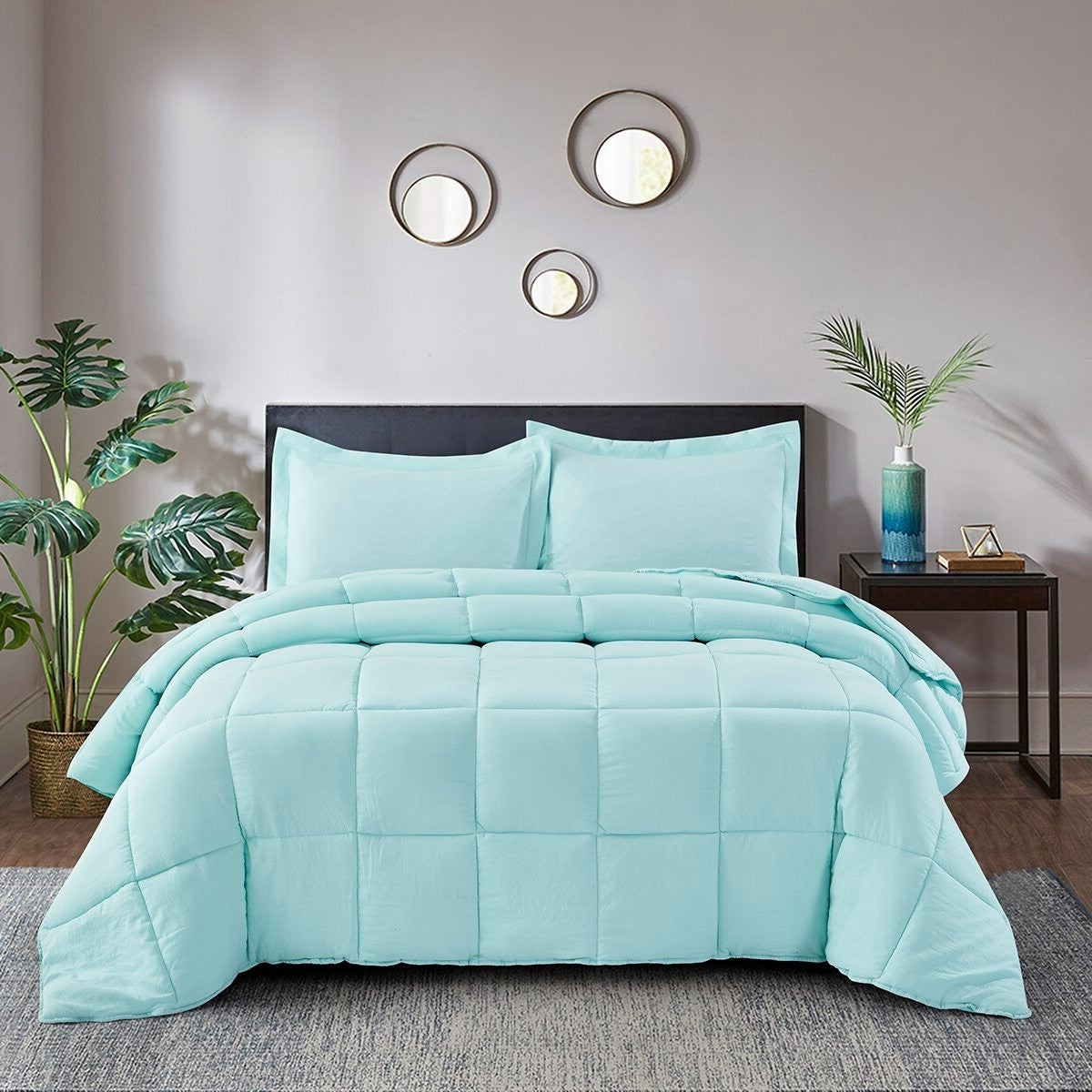 King Size Aqua 3 Piece Microfiber Reversible Comforter Set-0