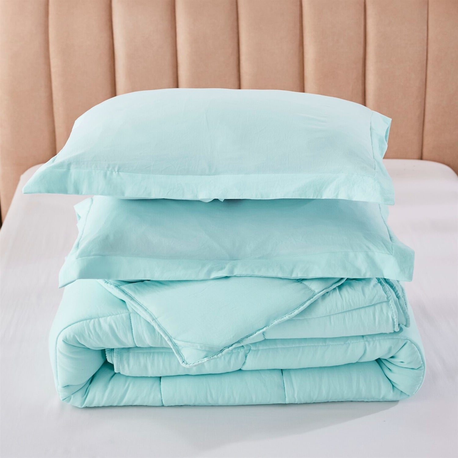 King Size Aqua 3 Piece Microfiber Reversible Comforter Set-1