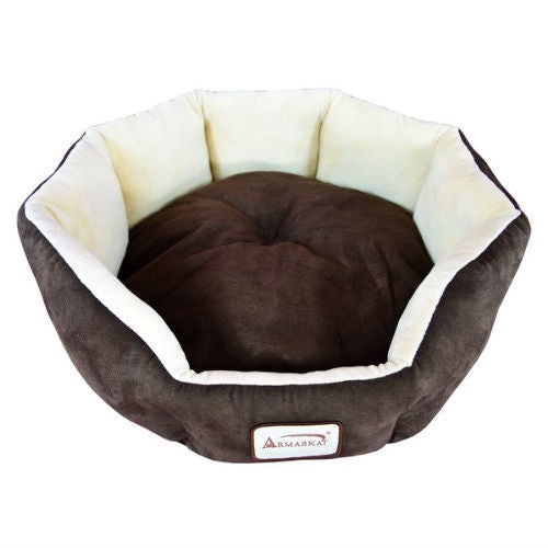 Mocha Beige Round Oval Pet Bed for Small Dogs or Cats-0